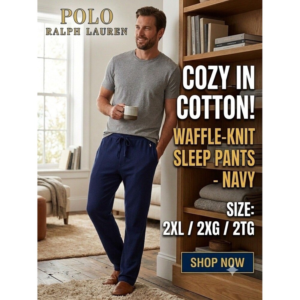 POLO RALPH LAUREN Men's Navy Waffle Knit Sleep Lounge Pants Drawstring 2XL